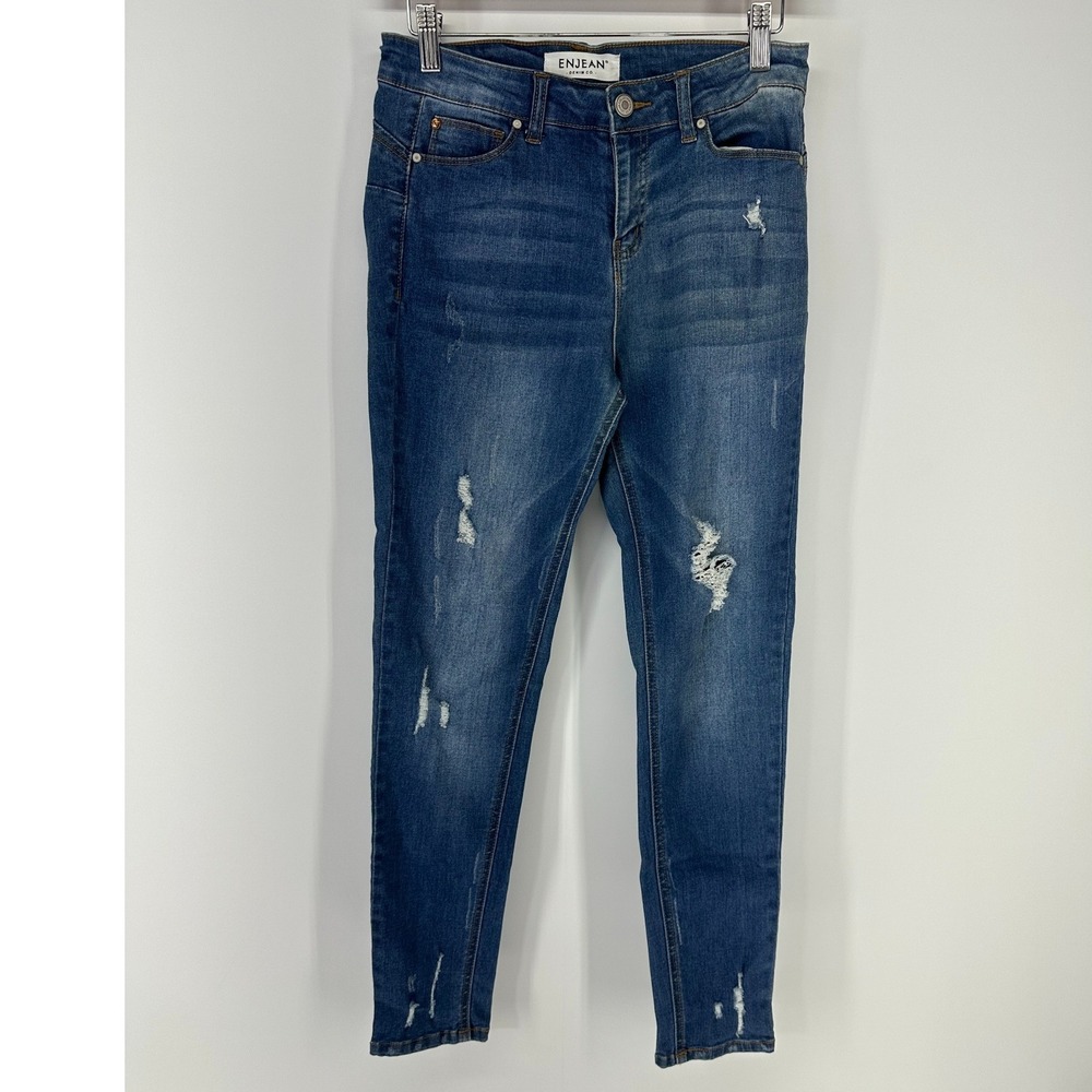 Enjean Skinny Jeans Women 7 Medium Blue Distressed Ripped Stretch EP3077R-1
